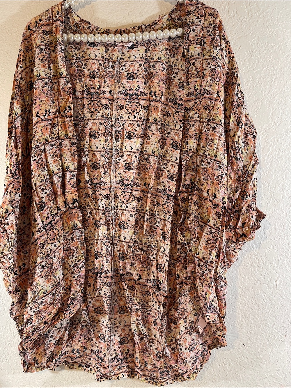 Victoria’s Secret Kimono Short Sleeve Patterned Cardigan Boho Open Front Size XS